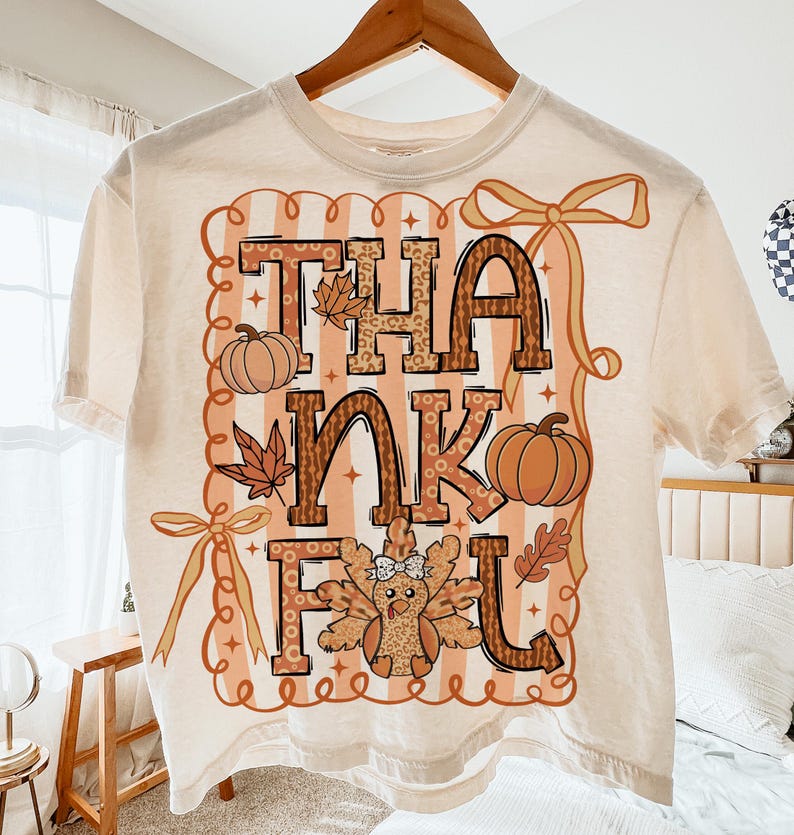 Thankful Fall – Preppy Thanksgiving Design – Fall Pumpkins Bow garment preview