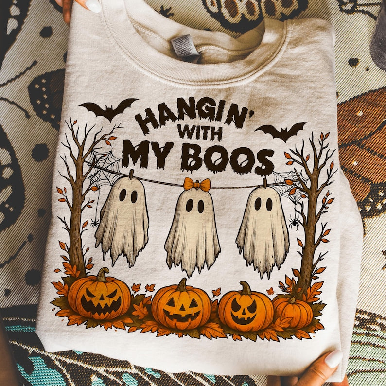 Funny Hanging Ghosts Halloween – Hangin’ With My Boos Shirt Design – Halloween Ghost