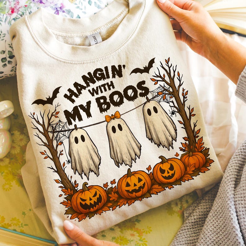 Funny Hanging Ghosts Halloween – Hangin’ With My Boos Shirt Design – Halloween Ghost garment preview