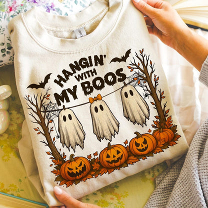 Funny Hanging Ghosts Halloween – Hangin’ With My Boos Shirt Design – Halloween Ghost garment preview