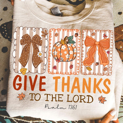Give Thanks To The Lord – Jesus – Floral Christian Fall Coquette Bow lace