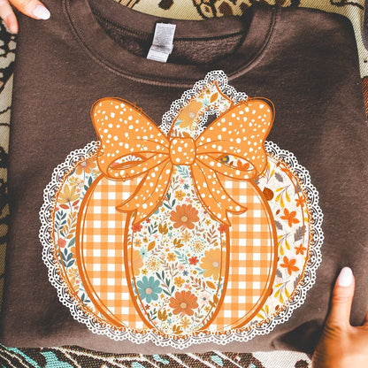 Preppy Floral Fall Pumpkin – Pumpkin Lace – Trendy Fall garment preview