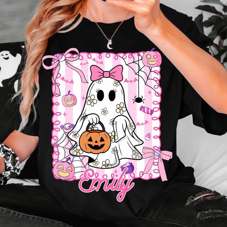 Personalized Halloween Kids Name – Halloween Ghost Pumpkin – Spooky Halloween Kids Shirt garment preview