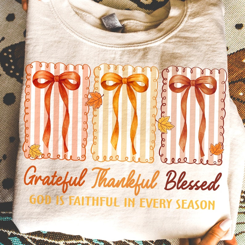 Grateful Thankful Blessed – Coquette Fall Season – Faith Based Autumn