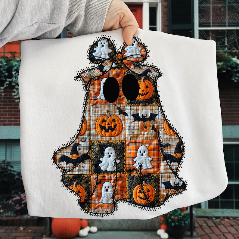 Patchwork Ghost – Halloween Vintage Quilt Ghost – Cozy Spooky Fall Shirt Design
