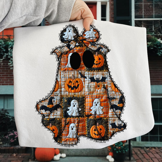 Patchwork Ghost – Halloween Vintage Quilt Ghost – Cozy Spooky Fall Shirt Design