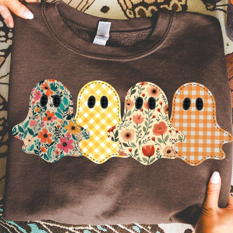 Preppy Spooky Season – Floral Ghost Patchwork – Fall Pumpkin