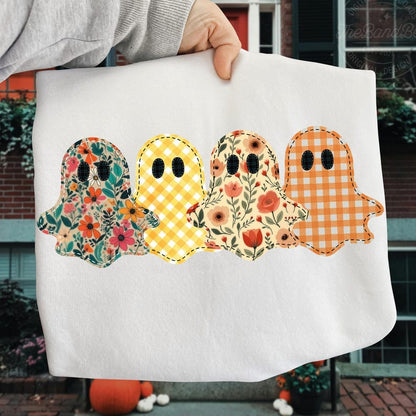 Preppy Spooky Season – Floral Ghost Patchwork – Fall Pumpkin garment preview