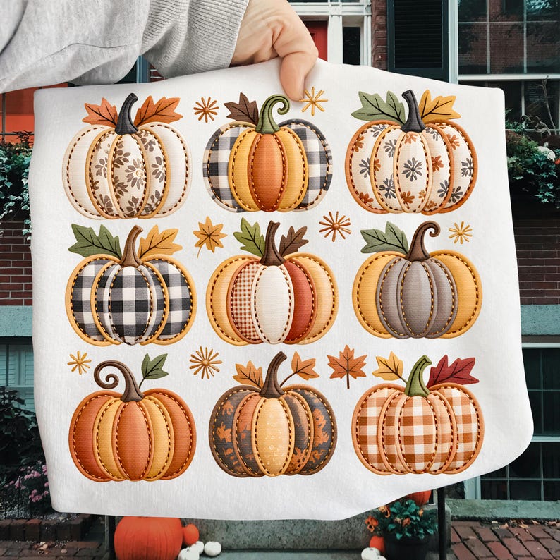 Floral Fall Pumpkin – Floral Pumpkin Patchwork Embroidery – Preppy Autumn