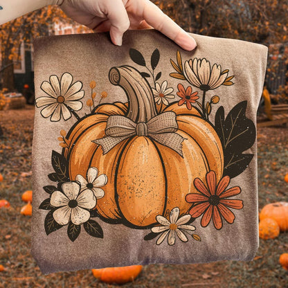 Floral Fall Pumpkin – Boho Pumpkin Coquette – Vintage Autumn Shirt Design
