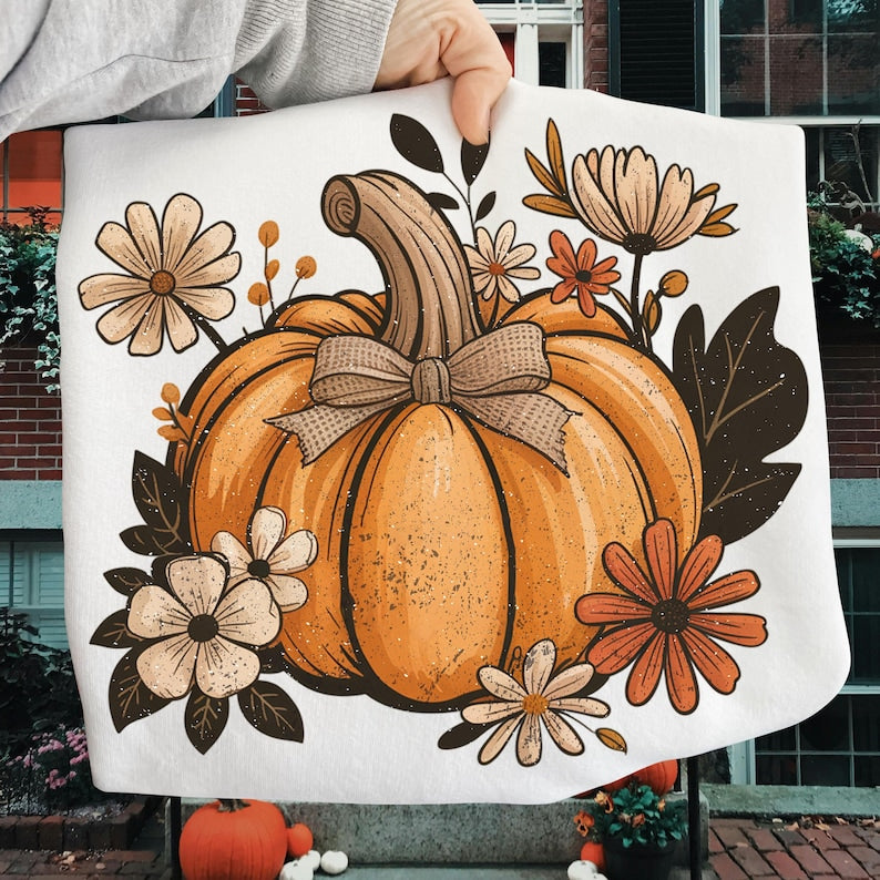 Floral Fall Pumpkin – Boho Pumpkin Coquette – Vintage Autumn Shirt Design garment preview