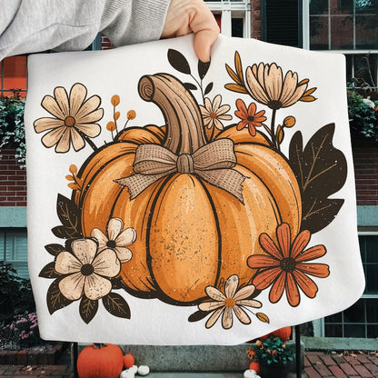 Floral Fall Pumpkin – Boho Pumpkin Coquette – Vintage Autumn Shirt Design garment preview
