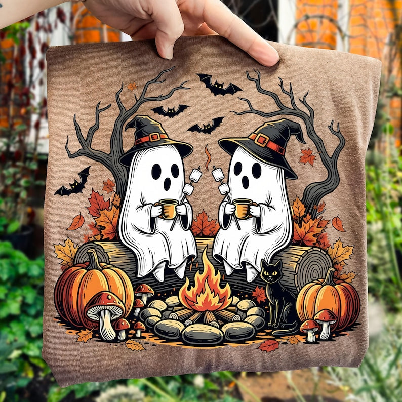 Retro Cute Ghost Halloween – Fall Camping Boo Ghosts – Autumn Floral