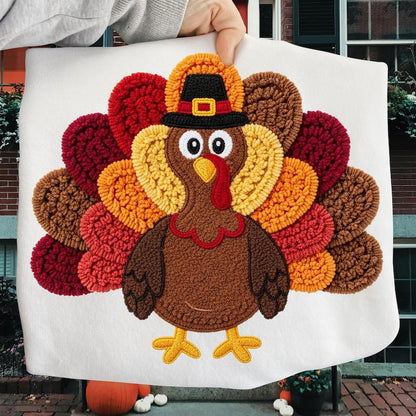 Retro Yarn Crochet Turkey – Camo Turkey – Turkey Thanksgiving garment preview
