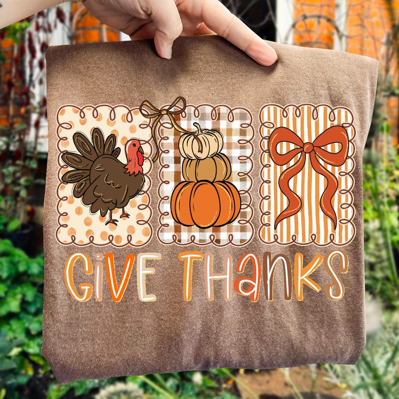 Coquette Give Thanks Thanksgiving Hand Drawn Doodle Whimsical Three Frames Bow Preppy Brush Stroke…