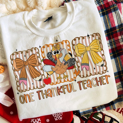 Preppy One Thankful Teacher – teacher coquette pencil – Crayon pencil apple turkey