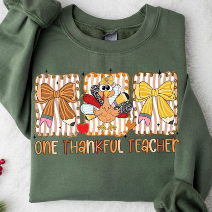 Preppy One Thankful Teacher – teacher coquette pencil – Crayon pencil apple turkey garment preview