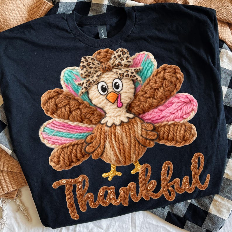 Thankful – Latch Hook Yarn Crochet Turkey – Thanksgiving garment preview