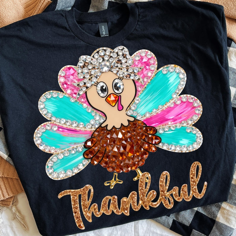 Faux Rhinestone Thankful – Faux Rhinestone Thanksgiving Turkey – Thanksgiving