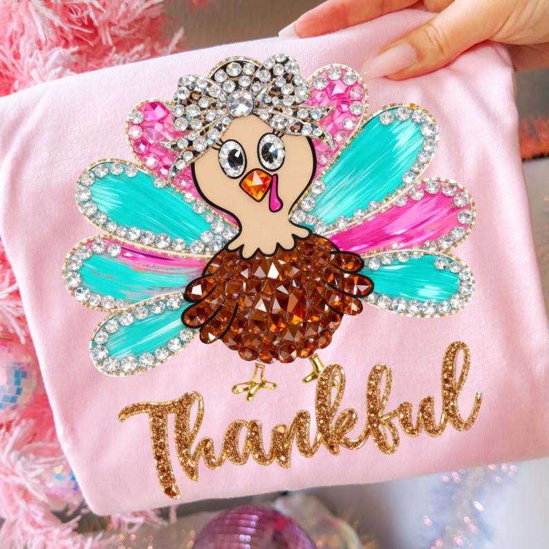 Faux Rhinestone Thankful – Faux Rhinestone Thanksgiving Turkey – Thanksgiving alternate preview