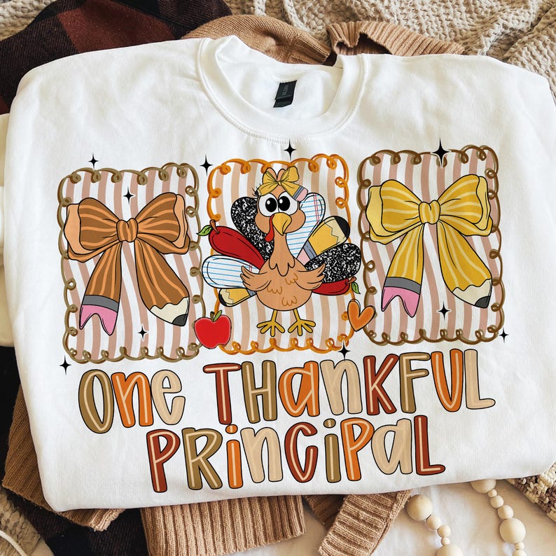 Preppy One Thankful Principal – teacher coquette pencil – Crayon pencil apple turkey