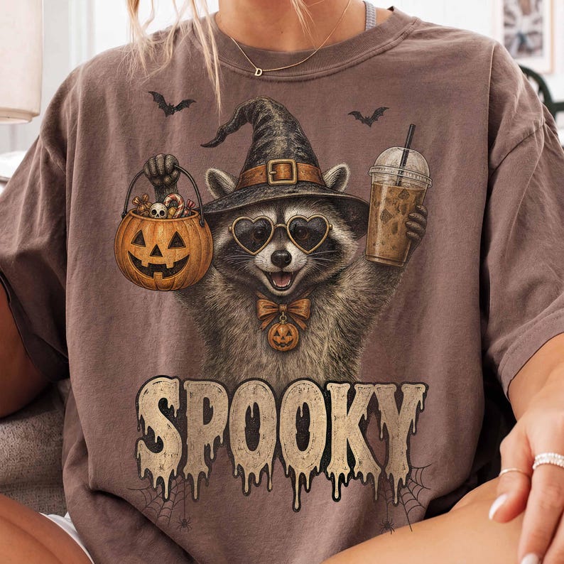 Spooky Raccoon – Funny Halloween Witch Raccoon – Vintage Trick or Treat Coffee Shirt alternate preview