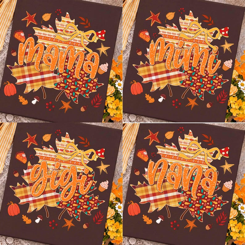 Fall Family Name Bundle – Mama Mimi Gigi Nana – Plaid Maple Leaf Bow Shirt
