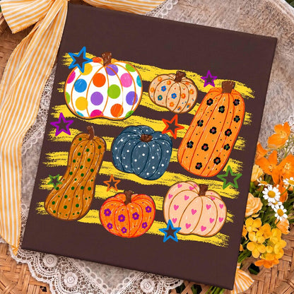 Colorful Pumpkin – Hand Drawn Fall Pumpkin Collage – Cute Polka Dot Floral Pumpkin Shirt alternate preview