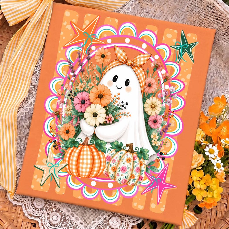 Cute Floral Ghost – Boho Fall Ghost Design – Coquette Pumpkin Wildflower Halloween Shirt