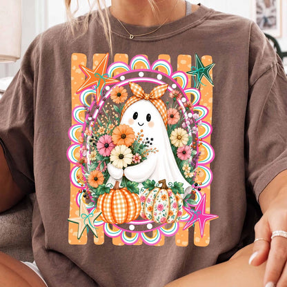 Cute Floral Ghost – Boho Fall Ghost Design – Coquette Pumpkin Wildflower Halloween Shirt alternate preview