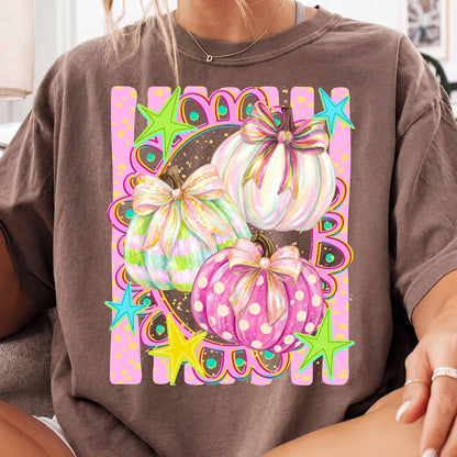 Coquette Pumpkin – Pastel Bow Pumpkin Design – Pink Preppy Fall Shirt