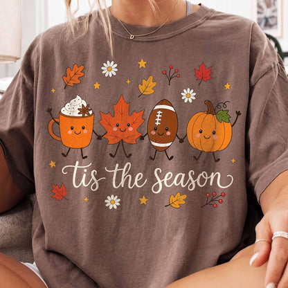 Tis The Season – Cute Fall Football Pumpkin – Pumpkin Spice Latte Maple Leaf Shirt