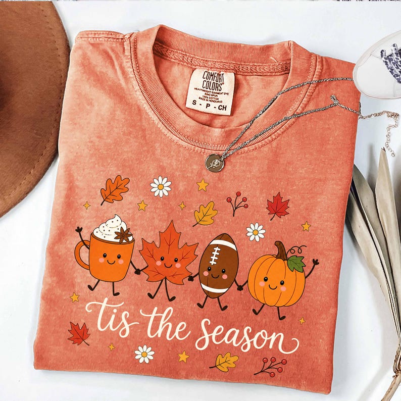 Tis The Season – Cute Fall Football Pumpkin – Pumpkin Spice Latte Maple Leaf Shirt alternate preview