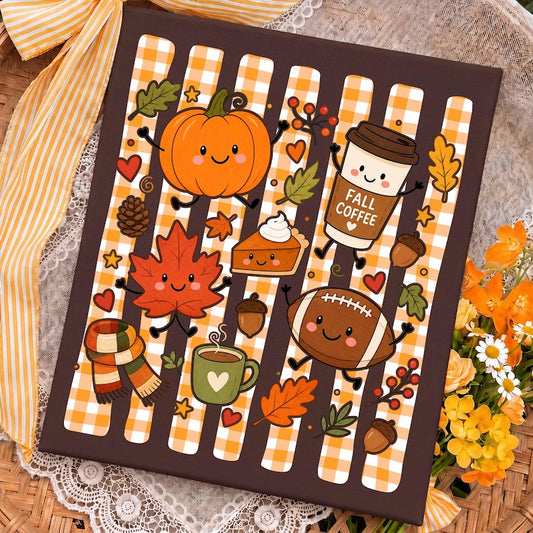 Cute Fall Doodle – Kawaii Autumn Collage – Pumpkin Coffee Football Pie Shirt