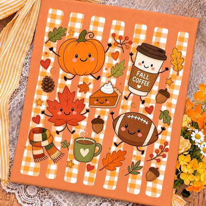 Cute Fall Doodle – Kawaii Autumn Collage – Pumpkin Coffee Football Pie Shirt alternate preview