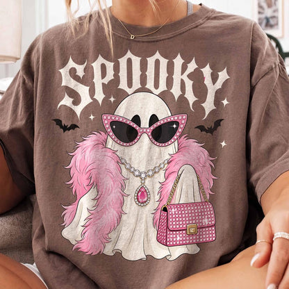 Spooky Bougie Ghost – Glam Pink Ghost Halloween – Diva Feather Boa Bling Shirt garment preview