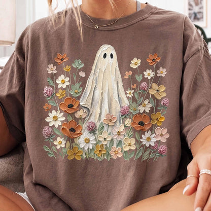 Floral Ghost – Oil Painting Wildflower Ghost – Boho Vintage Fall Halloween Shirt