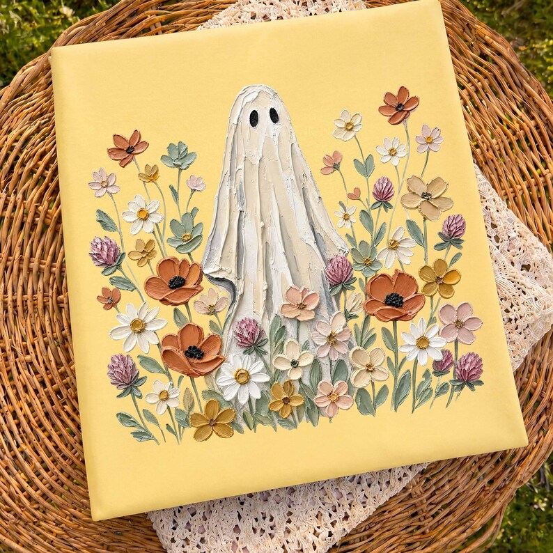 Floral Ghost – Oil Painting Wildflower Ghost – Boho Vintage Fall Halloween Shirt garment preview