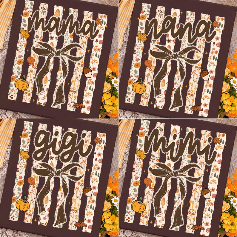 Fall Family Name Bundle – Mama Nana Gigi Mimi Coquette Bow – Floral Lace Bow Shirt
