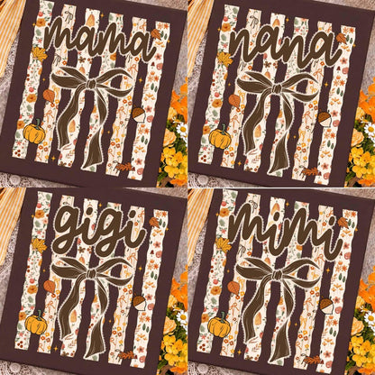 Fall Family Name Bundle – Mama Nana Gigi Mimi Coquette Bow – Floral Lace Bow Shirt