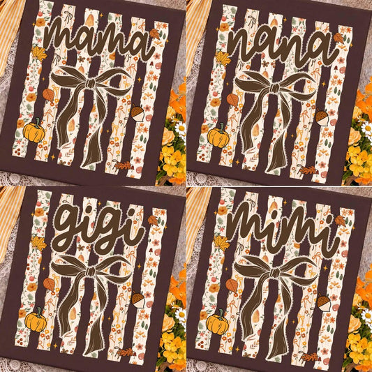 Fall Family Name Bundle – Mama Nana Gigi Mimi Coquette Bow – Floral Lace Bow Shirt