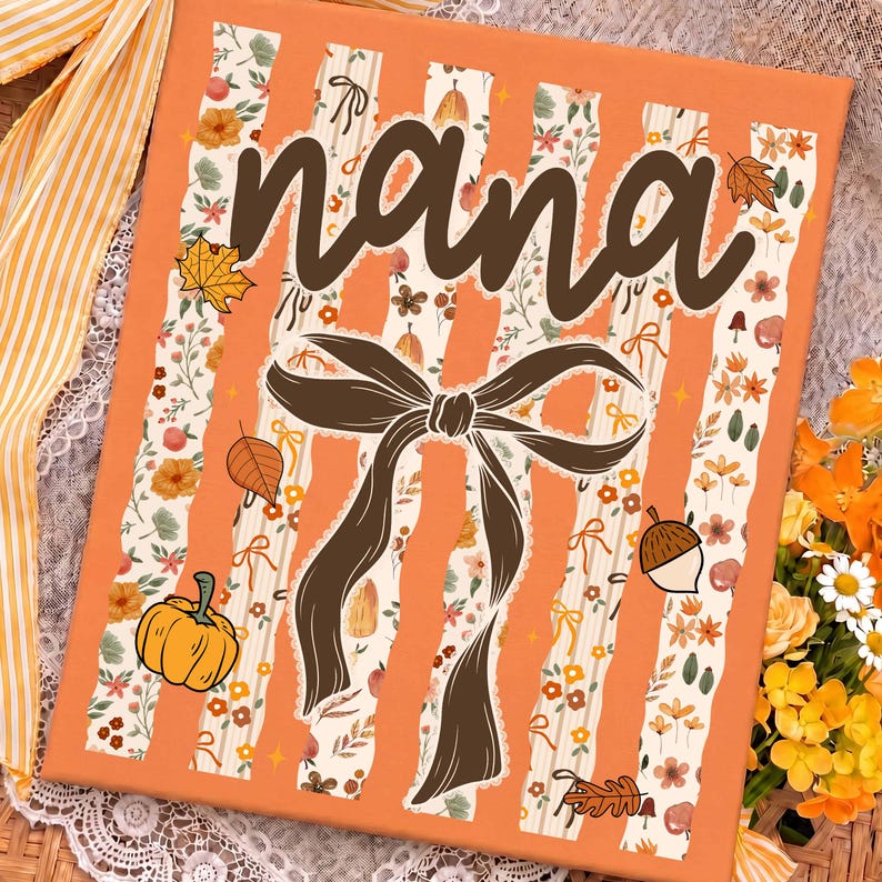 Fall Family Name Bundle – Mama Nana Gigi Mimi Coquette Bow – Floral Lace Bow Shirt garment preview