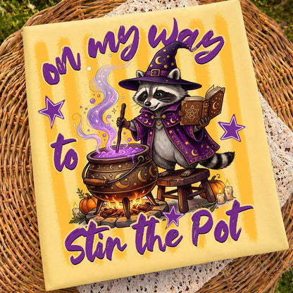 On My Way To Stir The Pot – Funny Witch Raccoon – Halloween Cauldron Spooky Shirt garment preview