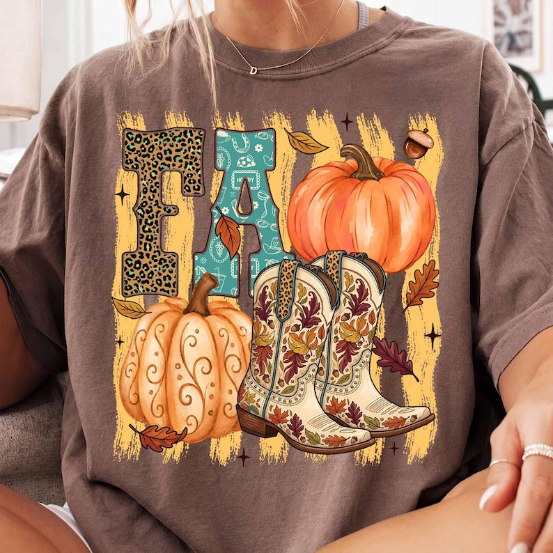 Fall – Western Cowgirl Boots Pumpkin – Leopard Country Fall Shirt