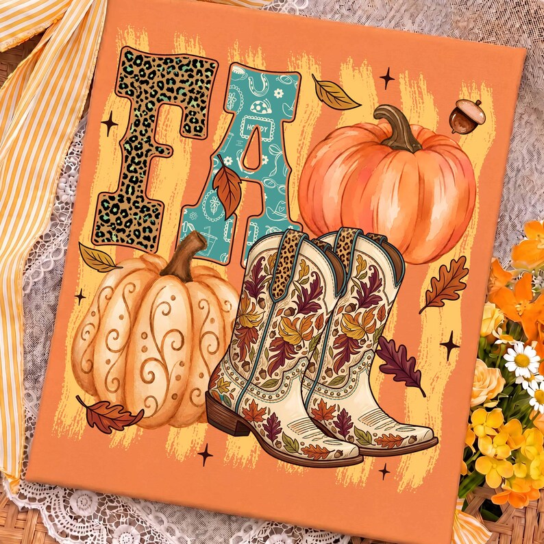 Fall – Western Cowgirl Boots Pumpkin – Leopard Country Fall Shirt alternate preview