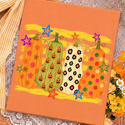 Colorful Pumpkin – Hand Drawn Fall Pumpkin Collage – Cute Polka Dot Floral Pumpkin Shirt alternate preview