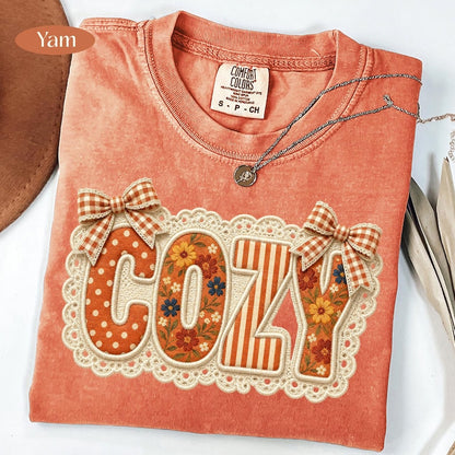 Cozy – Faux Embroidery Fall – Floral Coquette Bow Cozy Design