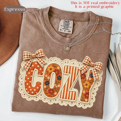 Cozy – Faux Embroidery Fall – Floral Coquette Bow Cozy Design garment preview
