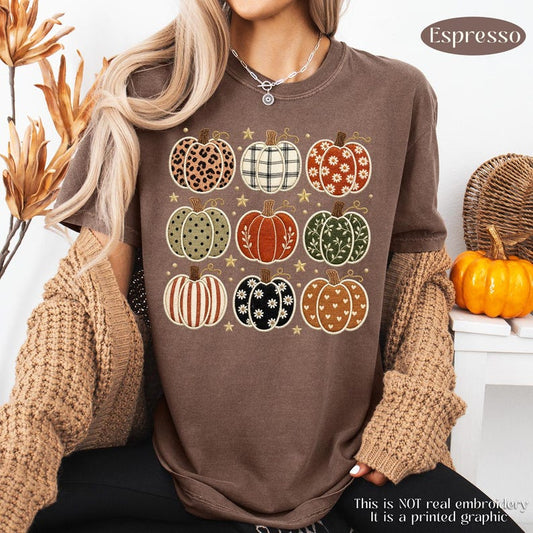 Pumpkin – Faux Embroidery Fall – Patterned Pumpkins Design