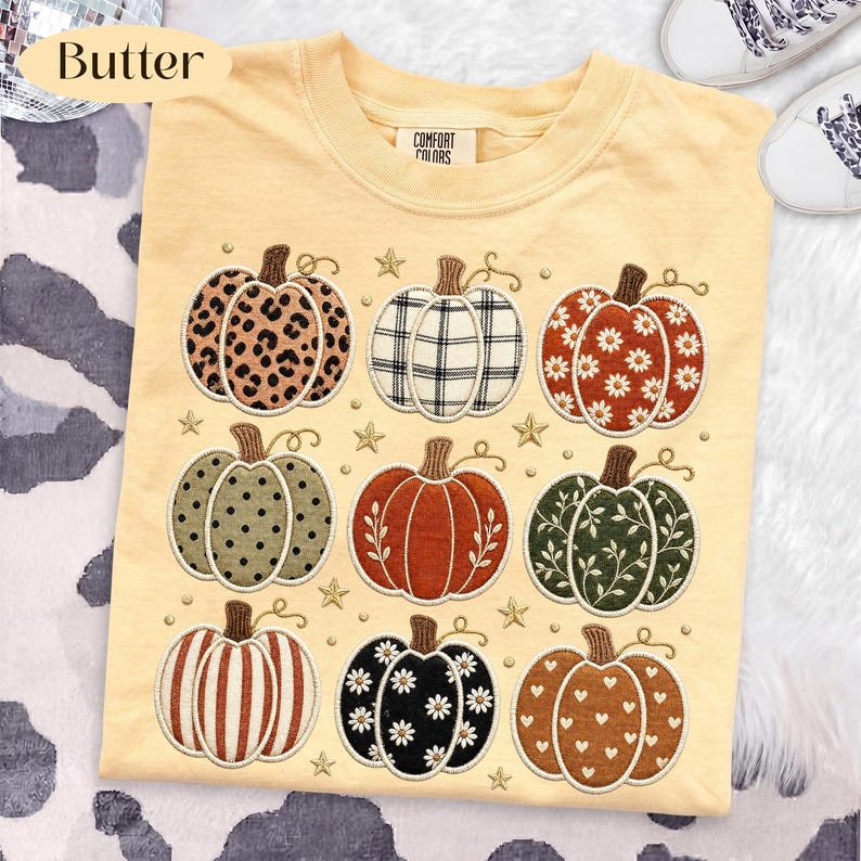 Pumpkin – Faux Embroidery Fall – Patterned Pumpkins Design garment preview